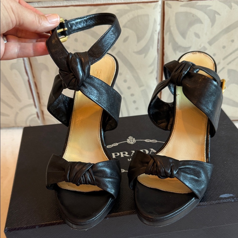 Prada Black Leather Knot Heels